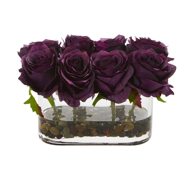 5.5 Blooming Roses in Glass Vase Artificial Arrangement - SKU #1520 - 6